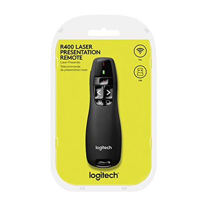Logitech Wireless Presenter R400 USB A PowerPoint Clicker with Laser | USB-A connection, PowerPoint clicker, presentation remote control - color: Red Laser, style: 5 buttons