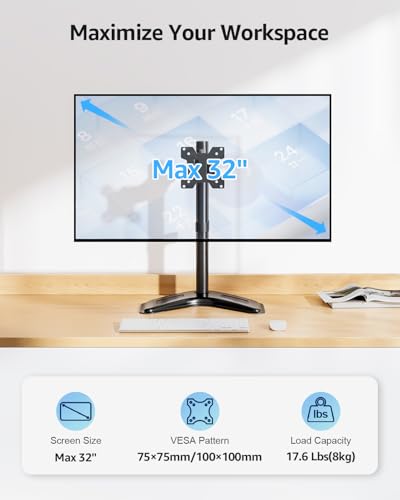 MOUNTUP Single Monitor Stands, Freestanding VESA Monitor Desk Mount fits 13'' to 32'' Computer Screen with Height Adjustable, Swivel, Tilt, Rotation, 17.6 lbs Load, For Home Office, VESA 75x75/100x100 - size: Single, style: Freestanding