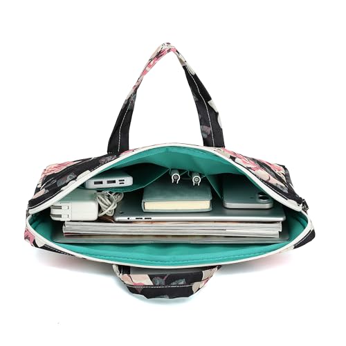 Muti-Pockets Laptop Briefcase Shoulder Bag,Rebound Bubble Cushioned Fits 15.6 inch-16 inch Laptop (Pink Rose) - color: Multicolor Floral