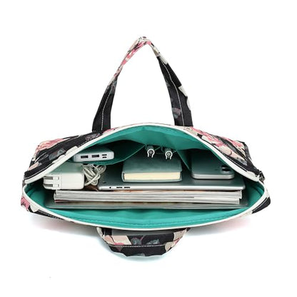 Muti-Pockets Laptop Briefcase Shoulder Bag,Rebound Bubble Cushioned Fits 15.6 inch-16 inch Laptop (Pink Rose) - color: Multicolor Floral