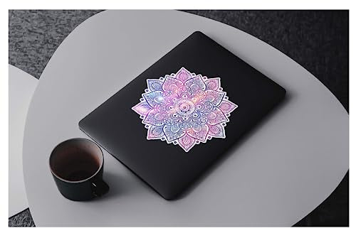 Mandala Laptop Decal - Waterproof Removable Vinyl - Purple Blue Pink Flower Design - Cute Partial Skin - Universal Fit - Women's Laptop Sticker - color: Pink on White Material (for Darker Laptop)