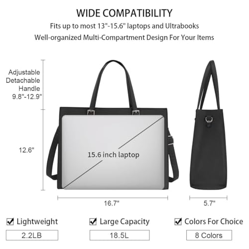 NUBILY Laptop Bag for Women 15.6" Computer Tote Bag Handbag Shoulder Bag | Waterproof Lightweight Leather Large Capacity Work Bag Business Office Briefcase Detachable Strap Satchel - color: Black