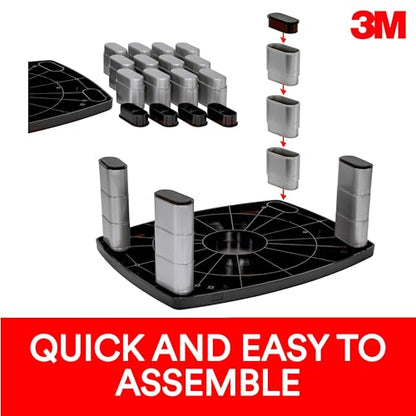 3M Extra Wide Adjustable Monitor Stand, Three Leg Segments Simply Adjust Height from 1" to 5 7/8", Sturdy Platform Holds Up to 40 lbs, 16-inch Space Between Columns for Storage, Silver/Black (MS90B)