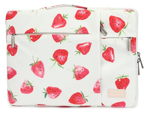 360° Protective Laptop Sleeve Case Bag with 3 Pockets,Handle and Luggage Strap for MacBook Air 13 inch,13.3 inch HP Dell Lenovo Notebook (Strawberry) - color: Strawberry, size: 12.5 inch-13.5 inch