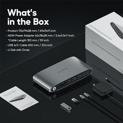 DisplayLink Docking Station Triple Monitor with 140W Power Adapter, PULWTOP 4K@60Hz Laptop Docking USB C Dock for MacBook M1/M2/M3, Windows, 3xHDMI, 2xDisplayPort,5xUSB C/USB A Data/Charging - size: 16 in 1 Displaylink triple docking station