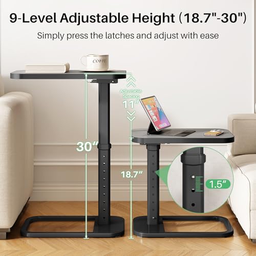 Kitstorack Upgraded TV Tray Table with Panel Lock, 90° Flip-Over Design & Adjustable Height, Sofa Arm Side Table for Eating, Laptop, Couch, Bed, or Small Spaces, Dark Gray - color: Dark Gray, style: Auto-locking