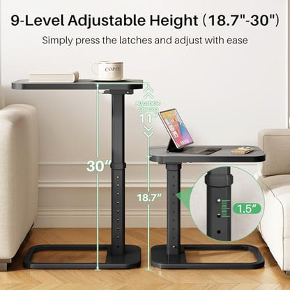 Kitstorack Upgraded TV Tray Table with Panel Lock, 90° Flip-Over Design & Adjustable Height, Sofa Arm Side Table for Eating, Laptop, Couch, Bed, or Small Spaces, Dark Gray - color: Dark Gray, style: Auto-locking