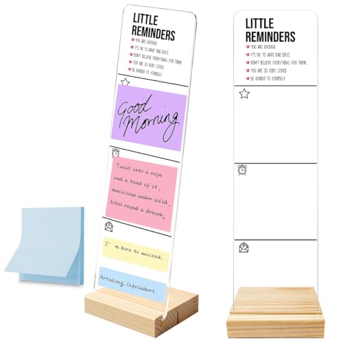 Monitor Memo Board with Removable Wooden Base Acrylic Portable Sticky Note Holder, Little Reminders Sign, Office Desk Set Sticky Notes 100 Sheets - color: Reminders Note