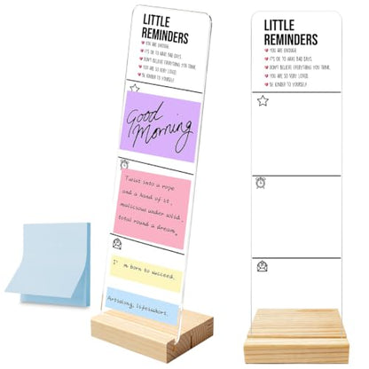 Monitor Memo Board with Removable Wooden Base Acrylic Portable Sticky Note Holder, Little Reminders Sign, Office Desk Set Sticky Notes 100 Sheets - color: Reminders Note