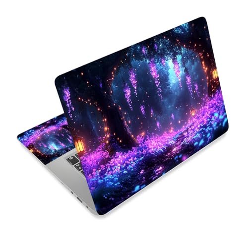 Universal Laptop Skin Sticker Decal,15.6 Inch Laptop Vinyl Cover for 13" 14" 15.6" Laptop,Scratch-Resistant Waterproof Protector Wrap,Reusable with Wrist Pads,Glow Wisteria Forest - color: Glow Wisteria Forest