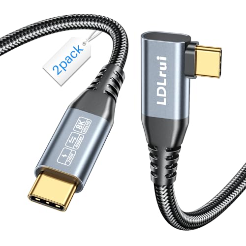 LDLrui 2 Pack USB C to USB C Monitor Cable 8K@60Hz/4K@144Hz, Right Angle USB 4 Video Cable, 40Gbps High Speed Data Transfer Cord,240W Fast Charge for iPhone 16, MacBook Pro, iPad, Lenovo, 4FT - color: Silver Gray, size: 4FT+4FT