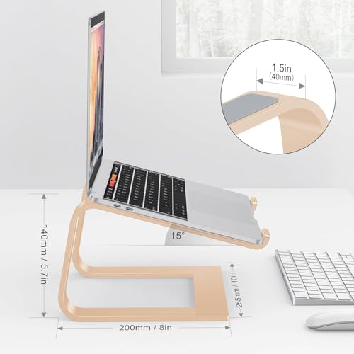 OMOTON Laptop Stand, Detachable Laptop Mount, Aluminum Laptop Holder Stand for Desk, Compatible with MacBook Air/Pro, Dell, HP, Lenovo and All Laptops (11-16 inch), Gold | 11-17" Laptop Holder for Desk, Notebook Computer Mount, Lightweight Cooling for Des