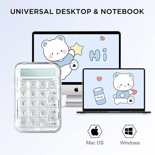 CoolKiller CK21 Mechanical Number Pad with Calculator, 2-in-1 Wired Numeric Keypad, Hot-Swappable 18 Keys, Transparent Backlit Numpad, Rechargeable for Laptop, PC, Desktop (Ice Blade Linear Switch)