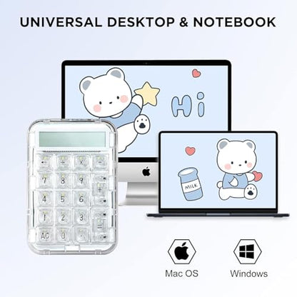 CoolKiller CK21 Mechanical Number Pad with Calculator, 2-in-1 Wired Numeric Keypad, Hot-Swappable 18 Keys, Transparent Backlit Numpad, Rechargeable for Laptop, PC, Desktop (Ice Blade Linear Switch)