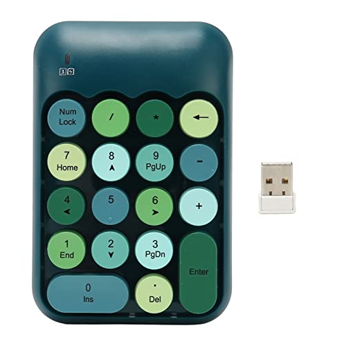 Wireless Number Pads, 2.4GHz Numeric Keypad Numpad 18 Keys Retro Color Round Keycaps Portable Financial Accounting Number Keyboard for Laptop, PC, Desktop (Dark Green Color) - color: Dark Green Color