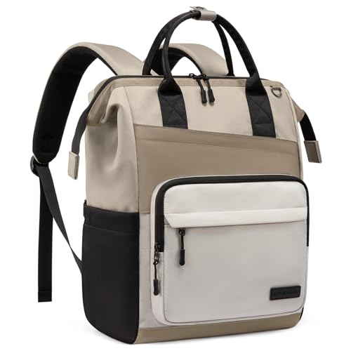 LOVEVOOK Laptop Backpack for Women, 15.6 Inch Travel Backpack for Work College Business, Water Resistant Teacher Nurse Bag with Large Capacity, School Bookbag Bags Cute Daypack for Woman Girls - color: Oat-khaki-black, size: 15.6 inch