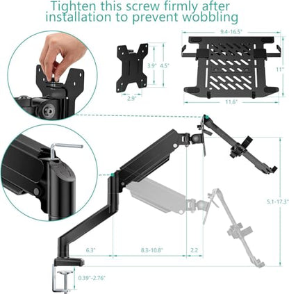 WALI Single Arm Laptop and Monitor Desk Mount for 17" Notebook and Up to 32" Screen, 2-in-1 Adjustable Gas Spring Monitor Arm with Laptop Tray, VESA 75x75 100x100,Holds 22-26.4 lbs, Black (GSMP001NLP) - size: Single, style: Fully Adjustable Desk Mount