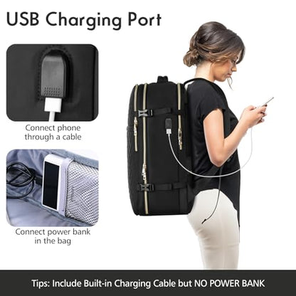 Large Travel Backpack Women, Flight Approved Carry On Backpack with 3 Packing Cubes, Water Resistant Anti-Theft Large Book Bag Fit 18.4 Inch Laptop with USB Charging Port, Black - color: Black-3 Sets, size: 18.4 inch