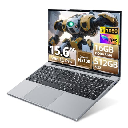 2026 Laptop, 15.6 inch Laptop Computer Celeron N5100 Up to 2.8GHz, Lap Top PC with 16GB RAM 512GB SSD, Backlit KB, Fingerprint, FHD 1080P, 180° Open, Mini HDMI, Win 11 Pro, Laptops for Study Work