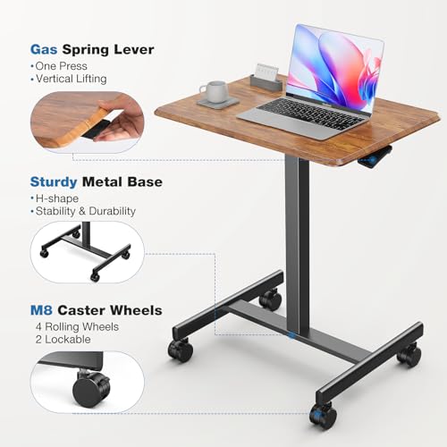 OLIXIS Mobile Rolling Desk with Wheels,Adjustable Laptop Desk, Rustic Brown | Adjustable Rolling Design Creates a Flexible Workspace for Home Office - color: Rustic Brown