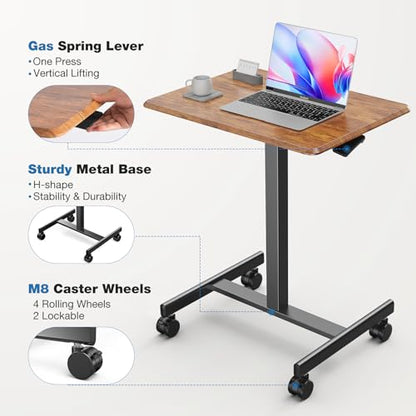 OLIXIS Mobile Rolling Desk with Wheels,Adjustable Laptop Desk, Rustic Brown | Adjustable Rolling Design Creates a Flexible Workspace for Home Office - color: Rustic Brown