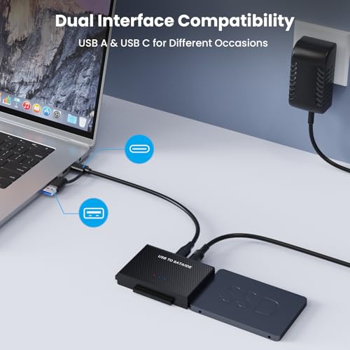 Hard Drive Reader USB 3.0 to SATA IDE Adapter, IDE SATA to USB + Type C External Hard Drive Adapter Data Recovery Converter Kit for Universal 2.5 3.5 HDD SSD Drive Disk, with 12V/2A Power Adapter
