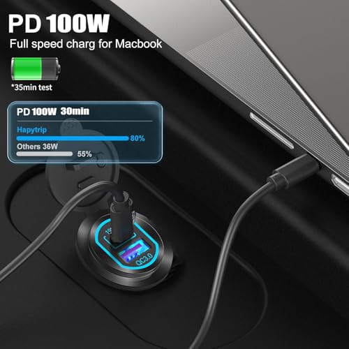 12V USB Outlet PD 100W USB C and QC3.0 18W Port Aluminum Car Charger Socket for Laptops Tablets Phones, Cigarette Lighter Replacement Car Accessories DIY for RV Camper Truck Boat Golf