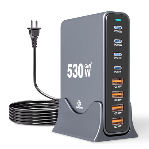530W USB C Charging Station, 8-Port Desktop Charger, PD 140W PD 65W QC 30W GaN Ⅲ Fast USB Charger Block for MacBook, Ipad, iPhone, Samsung - color: 530W