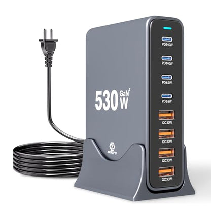 530W USB C Charging Station, 8-Port Desktop Charger, PD 140W PD 65W QC 30W GaN Ⅲ Fast USB Charger Block for MacBook, Ipad, iPhone, Samsung - color: 530W