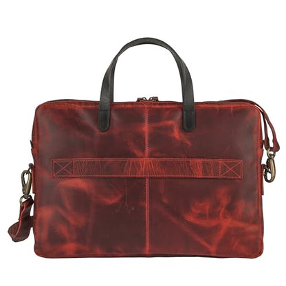 KomalC Leather Laptop Sleeve 15.5" with Trolley Strap, Fits up to 16" Laptop, Slim Office Bag with Shoulder Strap - color: Red
