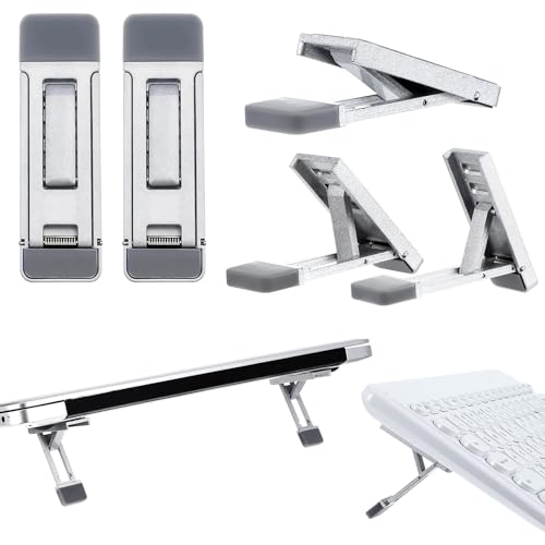 Mini Portable Laptop Stand for Desk, Portable Keyboard Riser Three Tilt Angle Adjustable Foldable Invisible Laptop Riser Self-Adhesive Computer Stand Feet for Most Keyboards (Silver, 2) - style: Silver