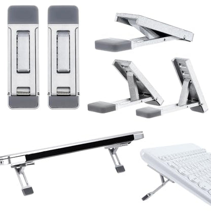 Mini Portable Laptop Stand for Desk, Portable Keyboard Riser Three Tilt Angle Adjustable Foldable Invisible Laptop Riser Self-Adhesive Computer Stand Feet for Most Keyboards (Silver, 2) - style: Silver