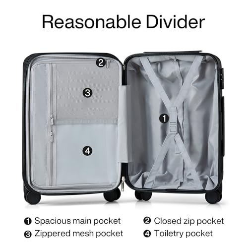 Hanke 24 Inch Expandable Checked Luggage Lightweight PC Hard Shell luggage Suitcases with Wheels Travel Luggage Rolling Large Suitcase Travel Luggage Bag for Go To University.(Jet Black) - color: Jet Black, size: Expandable 24 Inch