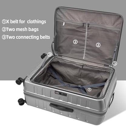 Kaleenie 29 Inch Checked Luggage with Expansion and Side Opening | Expandable Lightweight ABS+PC Hardshell Trunk Suitcase,360° Universal Wheels,YKK Zipper,50 * 31(35)*76cm, 117L~133L,Grey - color: Dark Gray, size: 29 Inch