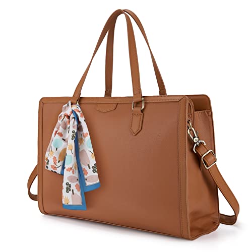 Missnine Laptop Tote Bag for Women 15.6 Inch Leather Work Bags Teacher Computer Purse Briefcase Handbag for Office, Travel - color: Brown