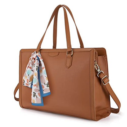 Missnine Laptop Tote Bag for Women 15.6 Inch Leather Work Bags Teacher Computer Purse Briefcase Handbag for Office, Travel - color: Brown