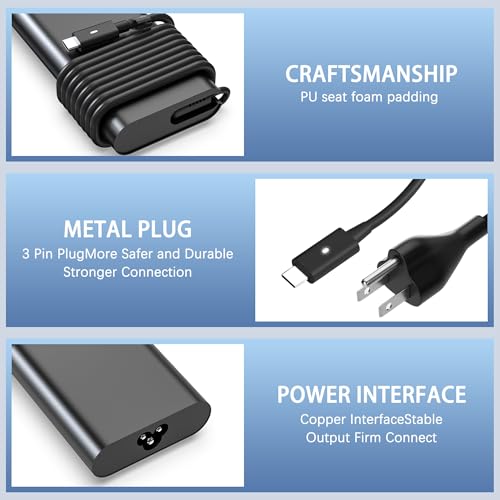 130W USB C Laptop Charger Compatible with Dell Xps 17,Precision 5550 5530 2in1,XPS 15 2in1 9575，Latitude 7410 7310 7210 9410 9510 5420 5520 5510 Power Supply Cord - color: Black2