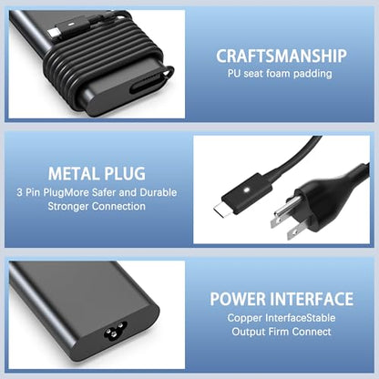 130W USB C Laptop Charger Compatible with Dell Xps 17,Precision 5550 5530 2in1,XPS 15 2in1 9575，Latitude 7410 7310 7210 9410 9510 5420 5520 5510 Power Supply Cord - color: Black2