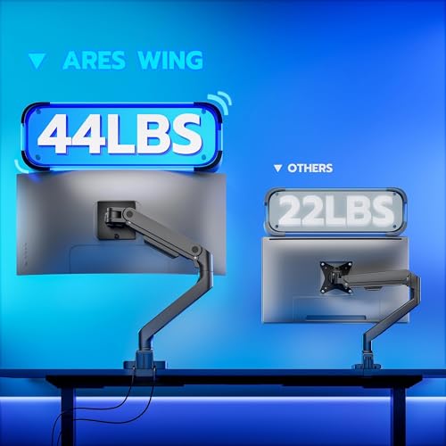 ARES WING Ultrawide Monitor Desk Arm with USB A/C for 17 to 49 Inch Screen | Pro Gas Spring, Full Range of Motion, for 75/100 Vesa Mount, for Samsung, LG Curved/Flat Monitor, Easy Install, Hold 44lbs - color: Black, size: USB