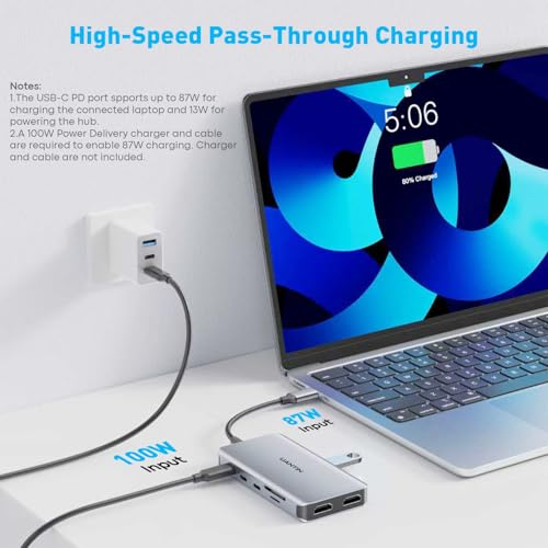 UANTIN Laptop Docking Station Dual Monitor, 10-in-1 USB C Hub with 4K HDMI | HDMI Splitter for Dual Monitor Extended Display Adapter with USBC & USBA 3.0, SD/TF, 100W PD for Dell,HP,Mac