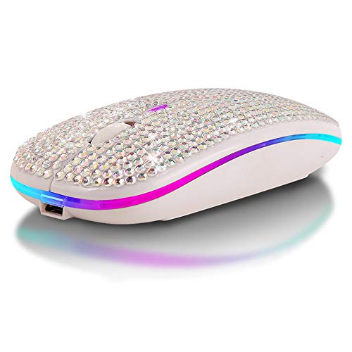 Bluetooth Mouse,Bling Dazzling 2.4GHz Rechargeable Wireless Mouse Slim Mouse with USB Receiver, Compatible with Notebook, PC, Laptop, Computer, MacBook,Great Present idea for Her (White) - color: White