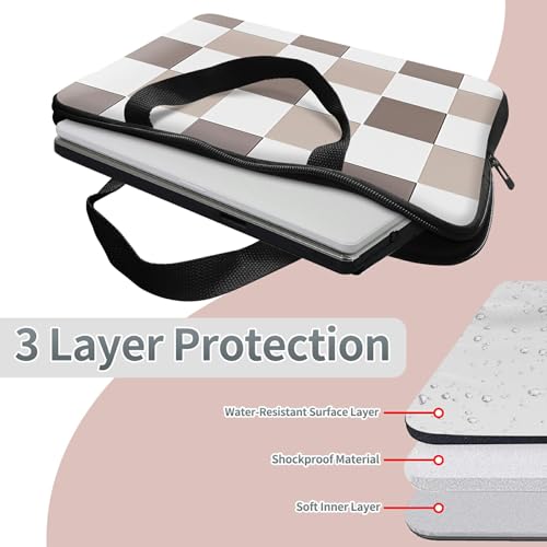 Laptop Sleeve Case Bag 15 inch, Brown Checkered Slim Carrying Case Handbag Travel Laptop Bag for 15 inch MacBook Air M3/M2/15 Pro/Surface Laptop 7/6/5/4/3/ Dell XPS 15 Plus - color: Brown Checkered, size: 15 Inch