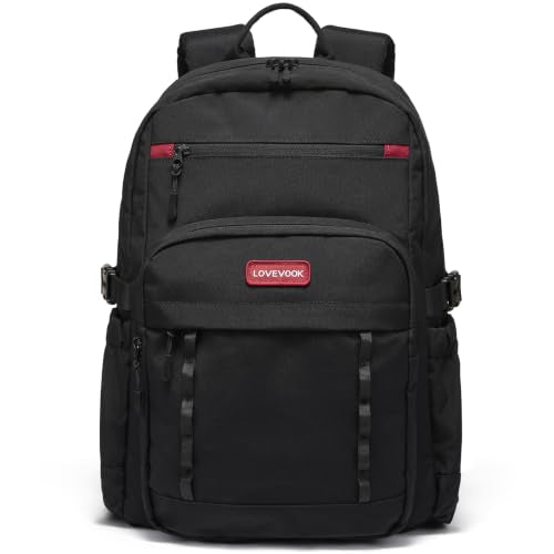 LOVEVOOK Laptop Backpack for Women Men with Large Cup Holder,17 Inch Work Travel Backpack Computer Laptop Bag,Waterproof Teacher Nurse College Business Office Carry on Backpack Purse,Back Pack Gifts - color: Black - Deep Red, size: 17 Inch