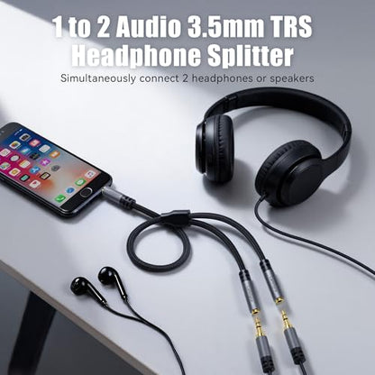 Headphone Splitter, 1/8 inch 3.5mm TRS Male to Dual 3.5mm TRS Female Stereo Audio Y Splitter Cable (1Feet/12Inch), Nylon-Braided, Hi-Fi Sound for Sharing Music, Movies, Gaming on Phones,Tablets,Laptop - color: 3.5mm TRS 1 Male to 2 Female Splitter, size: