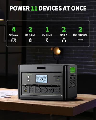 2400W Portable Power Station 1843.2Wh Solar Generator LiFePO4 Battery Power Bank Station PD100W USB-C & 4 AC Outlets for RV Camping Home Emergency UPS Backup - color: Dark Black