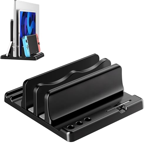 Vertical Laptop Stand Holder - Adjustable ABS Plastic Laptop Holder Vertical, Space-Saving 4 in 1 Compatible with All MacBook Pro Air, Mac, HP, Dell, Microsoft Surface (Black) - color: Black