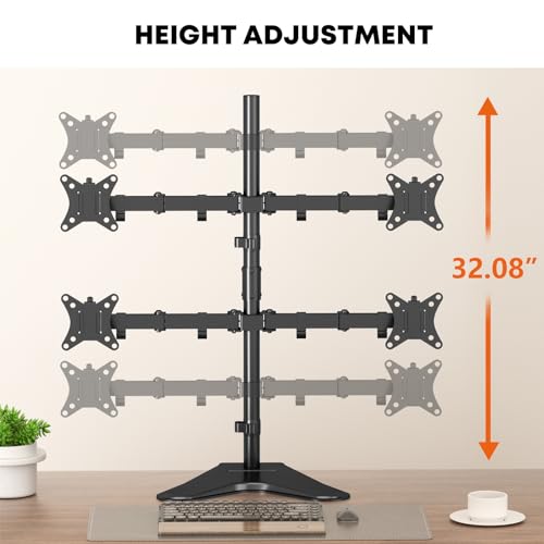 PUTORSEN Quad Monitor Stand for 4 Screens, 17-32", 19.8 lbs Each | Stacked 4-Screen Desk Mount with Full-Motion Arms, VESA 75/100, Tilt, Swivel & Rotation, Larger Base with Phone Slot, Black - size: Quad Arms