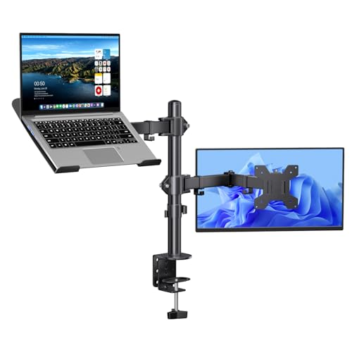 Afaloona Dual Monitor and Laptop Stand for 13-32" Monitor & 11-17" Laptop | Removable laptop tray converts to a dual monitor mount with full-motion adjustment for work and gaming, up to 18 lb per arm. - size: Laptop & Monitor Stand