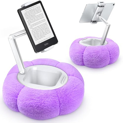 CreaDream Pumpkin Tablet Pillow Stand Holder for Kindle iPad, Adjustable Phone Pillow Stand for Lap Bed with Detachable Snack Bowl, Compatible with 4.7"-13" Tablet, iPad, iPhone, Samsung Tabs, Kindle - color: Purple