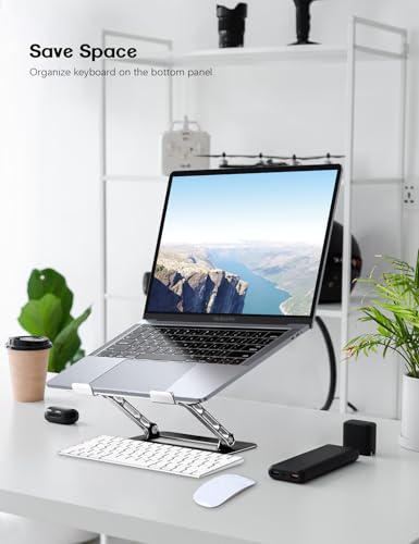 Aoviho Adjustable Laptop Stand for Desk,Portable Laptop Stand Holder and Riser,Foldable Aluminum Notebook Computer Stands for MacBook Air Pro HP Lenovo Dell Samsung, 10-15.6 inch (Silver-Gray-Black) - color: Silver-Gray-Black